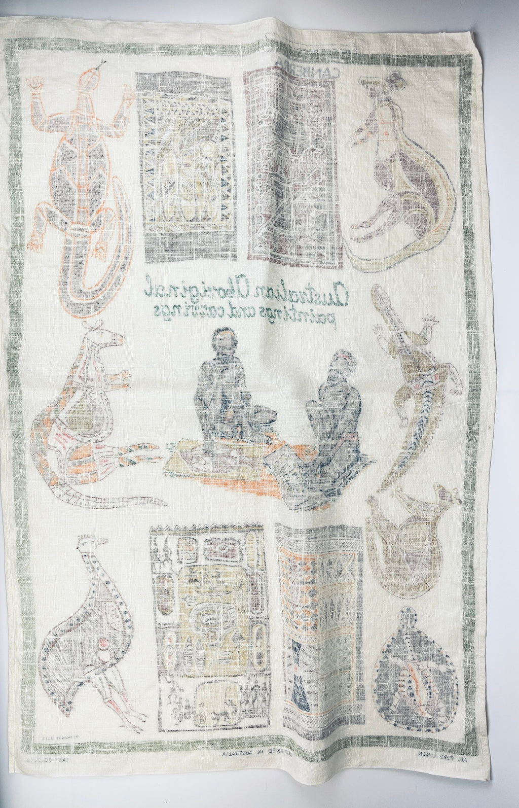 Product image for 'vintage australian aboriginal paintings carvings tea towel all pure linen statement towel australian souvenir designed in australia' (view 7dc37e)