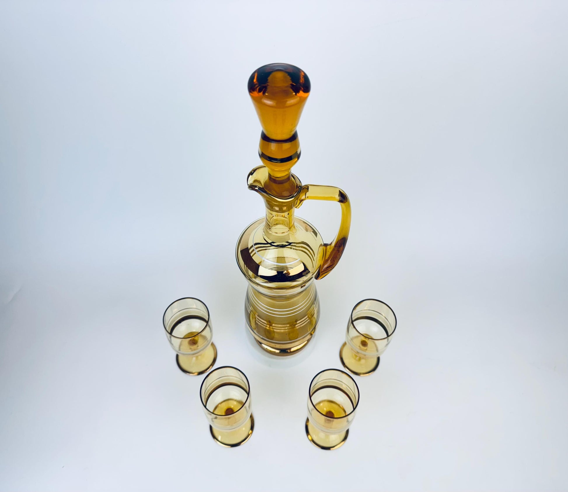 Product image for 'vintage amber gold striped glass barware set decanter stemmed glasses bohemia crystal made in czechoslovakia barware gift' (view 1aaeb0)