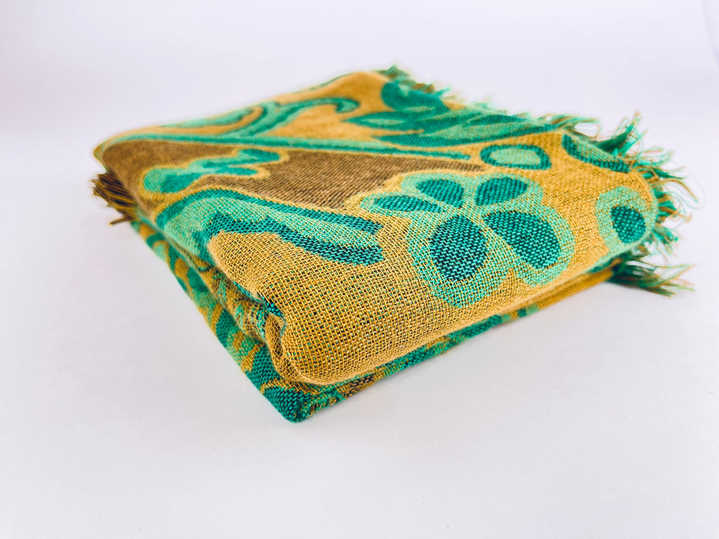 Product image for 'vintage green brown floral scroll fringe table cloth' (view fa8953)