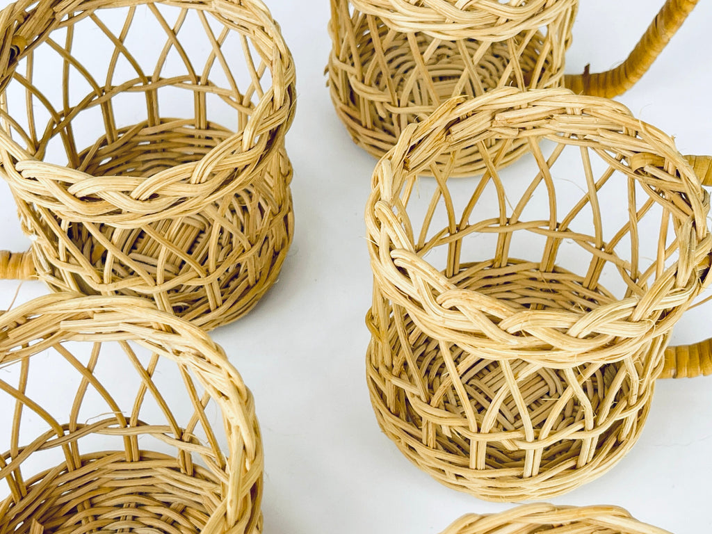 Product image for 'vintage boho woven wicker glass handled cup mugs set of five 5' (view 3a010b)