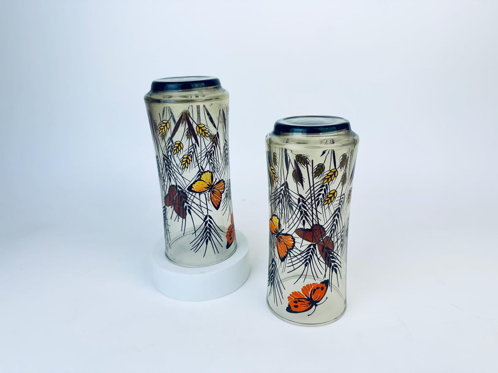 Product image for 'vintage libbey monarch butterfly wheat stalk glasses smokey brown set of two 2' (view d86686)