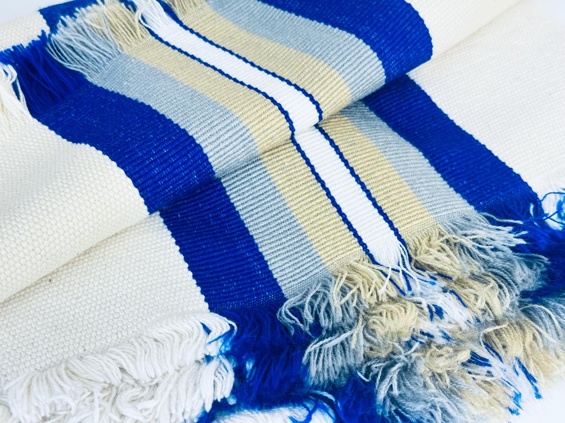 Product image for 'vintage rectangular blue beige stripped fringe style place mats set of five 5' (view 7e9002)