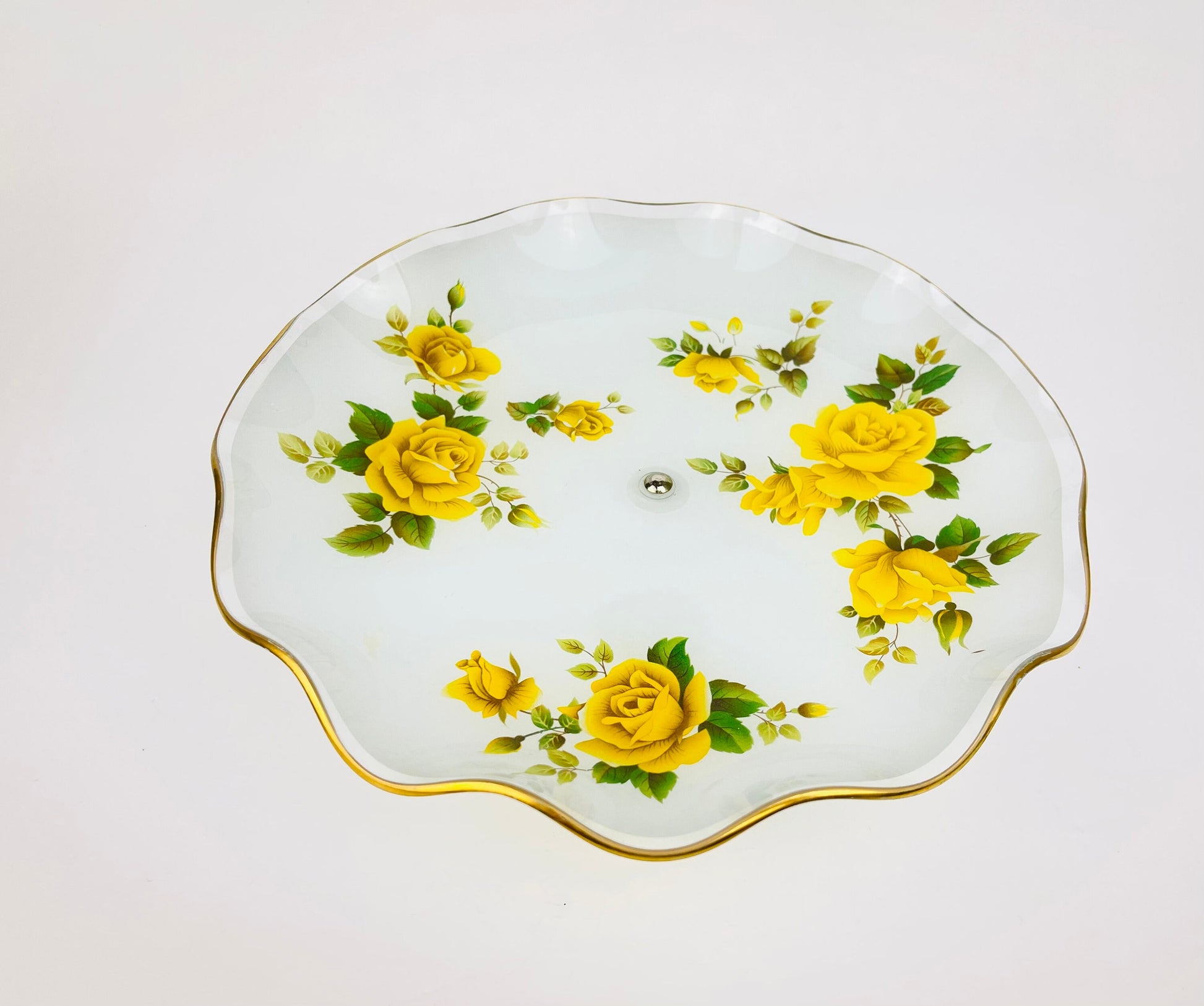Product image for 'vintage ruffled glass yellow rose floral pedestal bowl james clarke sons england stoke on trent' (view 9720e0)