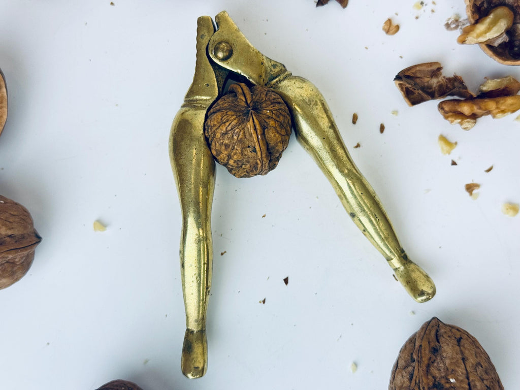 Product image for 'mid century brass leg nutcracker 1960s vintage brass kitchen gadget sculptural hand held nut cracker' (view 3eb9f9)