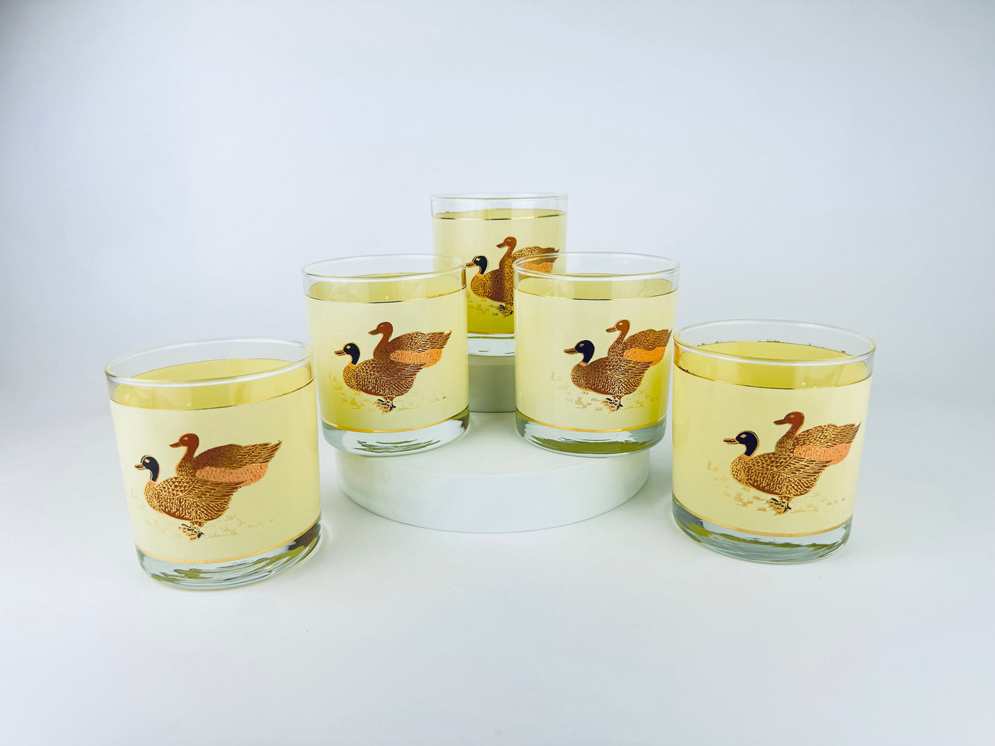 Product image for 'vintage gold stripe and beige duck duo lowball glasses set of five 5 perfect hunter gift' (view f0d8c6)