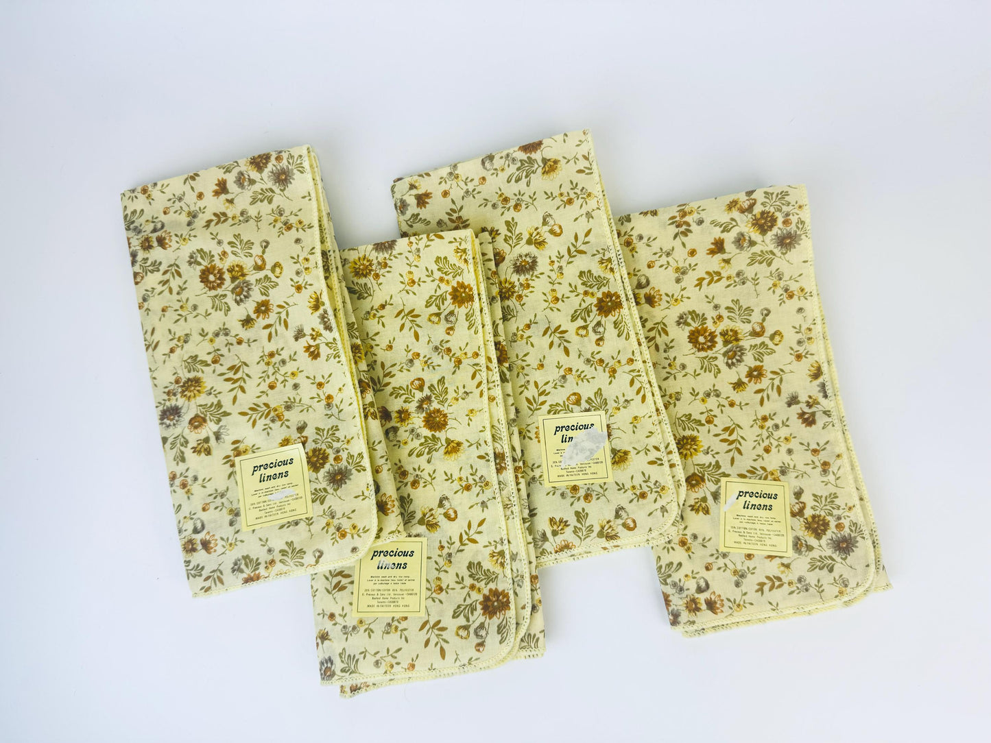 Product image for 'vintage pale yellow floral fabric napkins set of four 4 new old stock nos made in hong kong' (view 8b69e6)