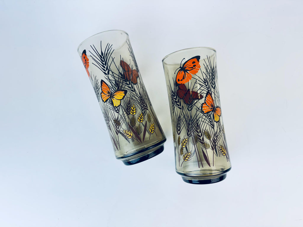 Product image for 'vintage libbey monarch butterfly wheat stalk glasses smokey brown set of two 2' (view 132a8e)