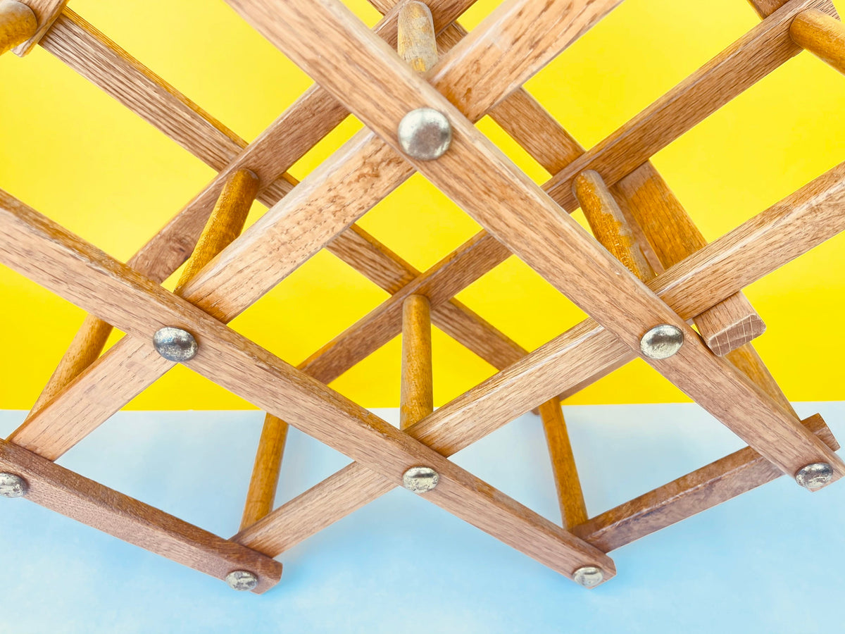 Product image for 'vintage 1970s collapsible wooden wine rack 5 bottle mid century barware' (view d46da0)