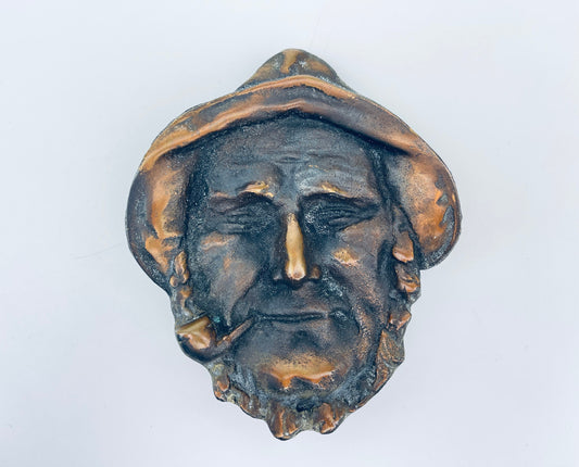 Product image for 'vintage wall mounted solid brass smoking fisherman pipe rest attractive aged metal patina made by pleco nautical oceanside decor' (view bed512)