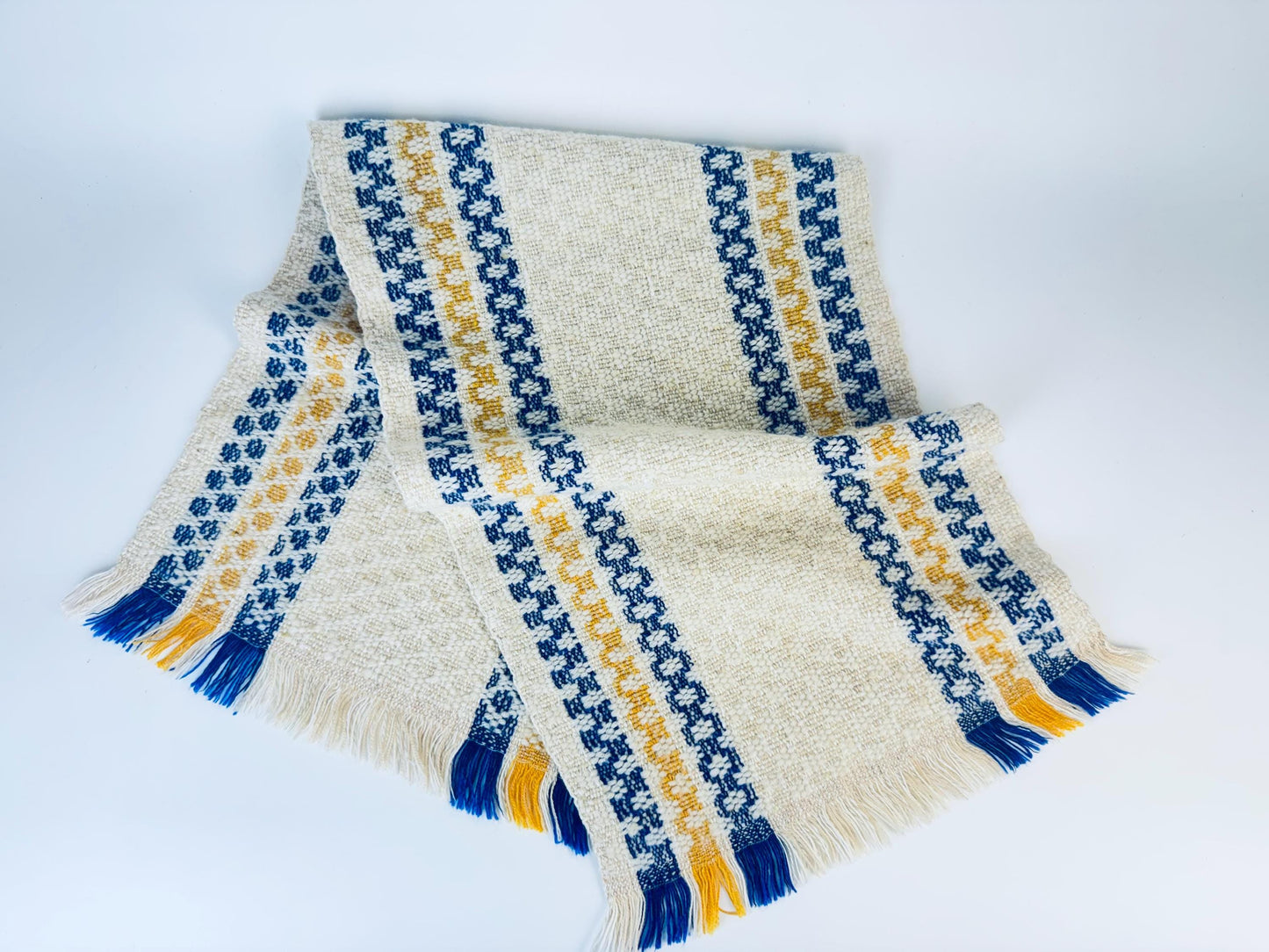 Product image for 'vintage nordic fringe table runner blue gold beige' (view fc36d9)