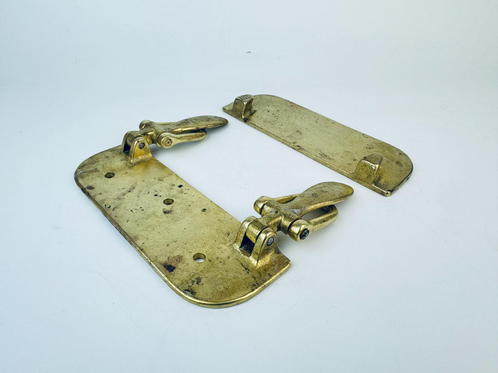 Product image for 'vintage solid brass double latch hardware attractive aged metal patina' (view f034e7)