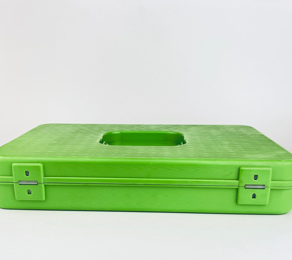 Product image for 'vintage wilson wil hold sewing box medium avocado green swirl pattern with plastic organizers handle' (view 0943a0)