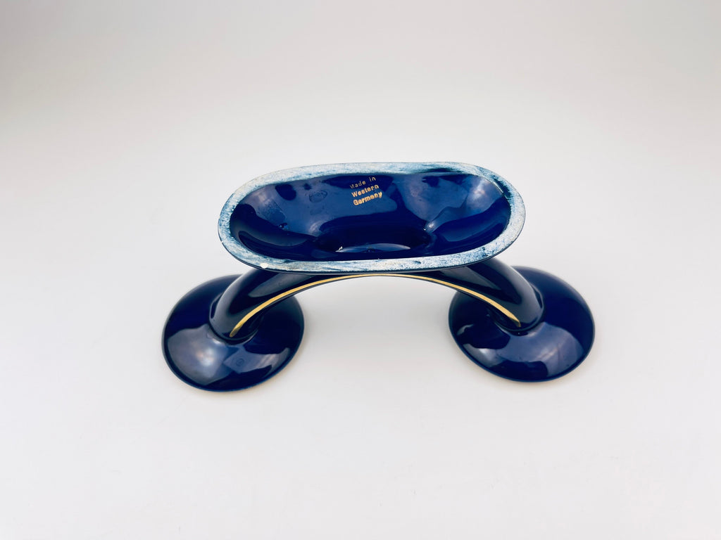 Product image for 'vintage cobalt blue gold porcelain dual candlestick holder made in west germany' (view ab382f)