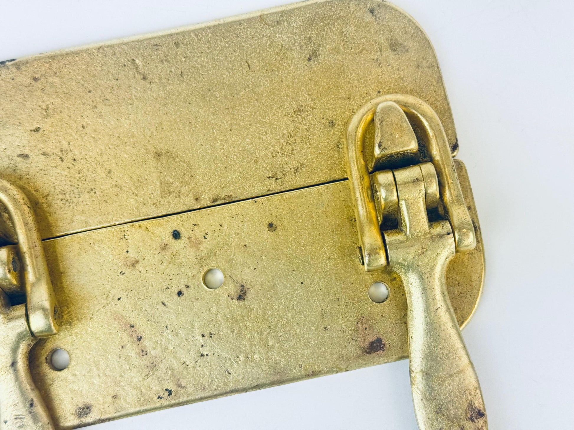 Product image for 'vintage solid brass double latch hardware attractive aged metal patina' (view 3f2407)