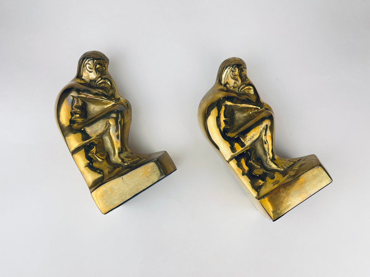 Product image for 'vintage solid brass thinker man bookends attractive aged metal patina gold decor' (view 01e469)
