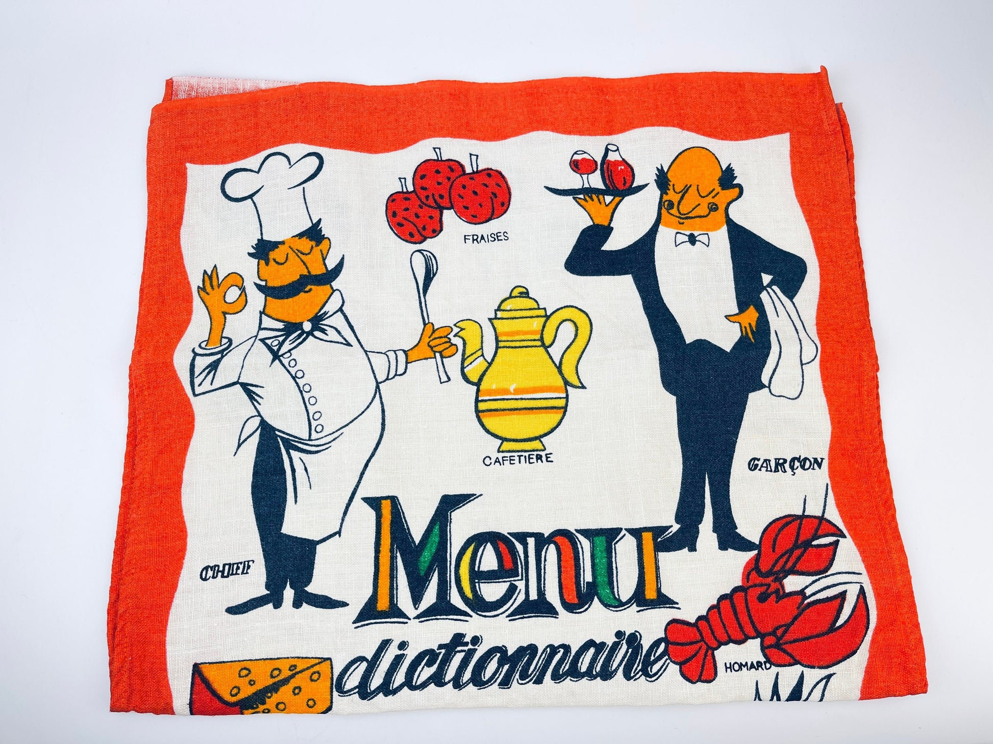 Product image for 'vintage menu dictionnaire linen tea towel statement towel en francais sold separately' (view 59400b)