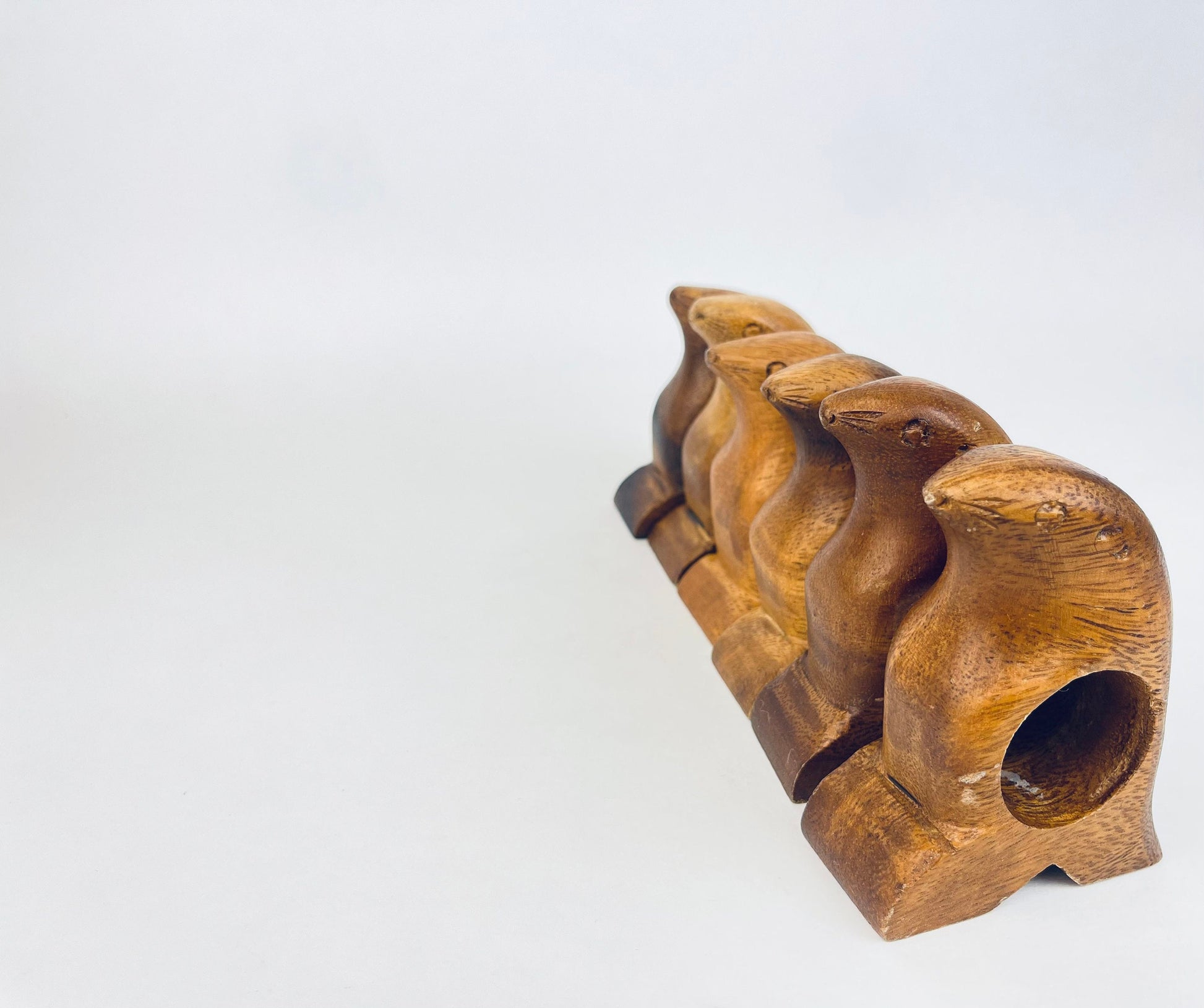 Product image for 'vintage hand carved wooden sea lion napkin ring holders set of five 5' (view 237f23)