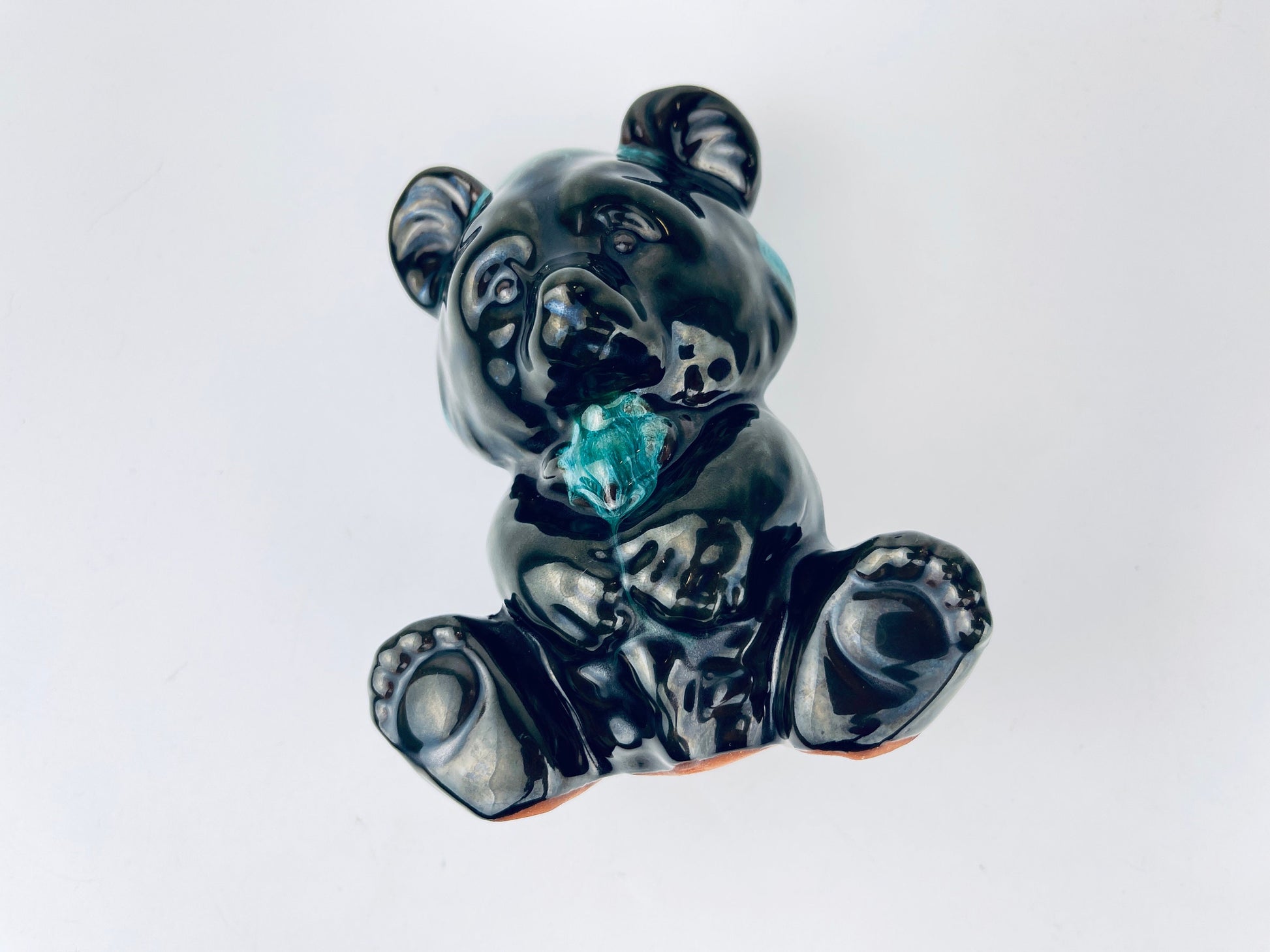 Product image for 'vintage green drip glazed teddy bear figurine blue mountain pottery made in canada' (view e3e691)