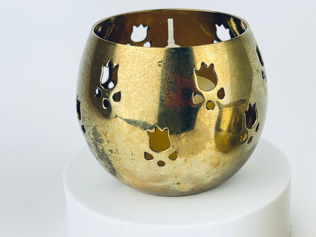 Product image for 'vintage solid brass votive candleholder moon stars tulip floral pattern sold separately' (view 5af7e7)