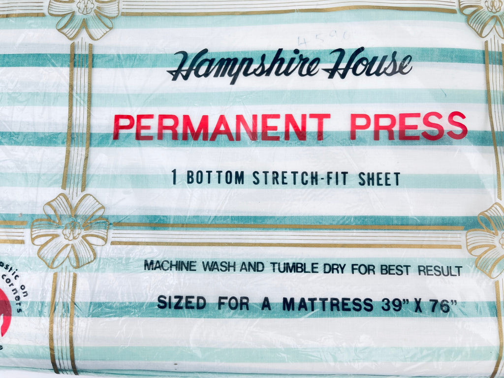Product image for 'vintage hampshire house twin bed striped green white flat sheet cotton polyester blend new old stock nos' (view 8471f5)
