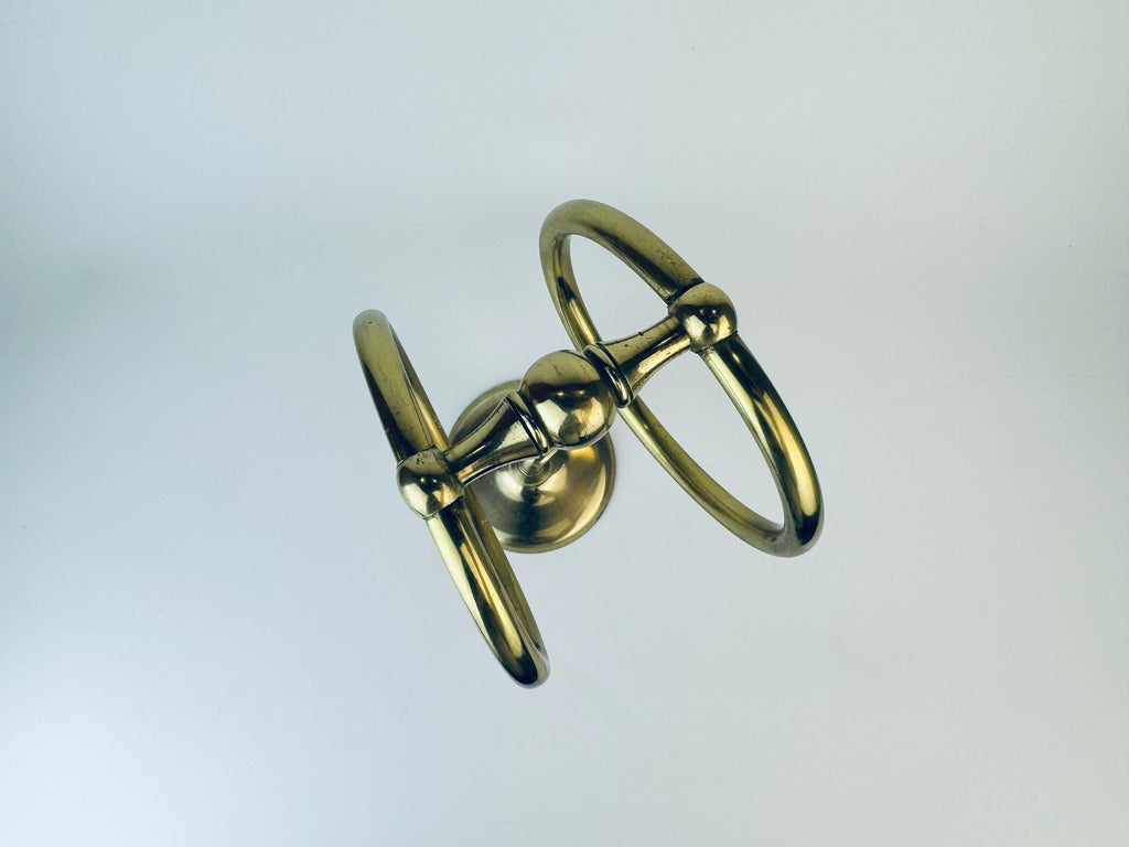 Product image for 'vintage brass tabletop dual ring towel hanger aged metal patina' (view c9645c)