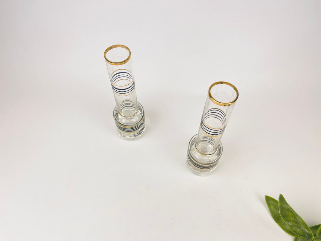 Product image for 'vintage gold black striped small bud glass vases set of two 2' (view 522771)