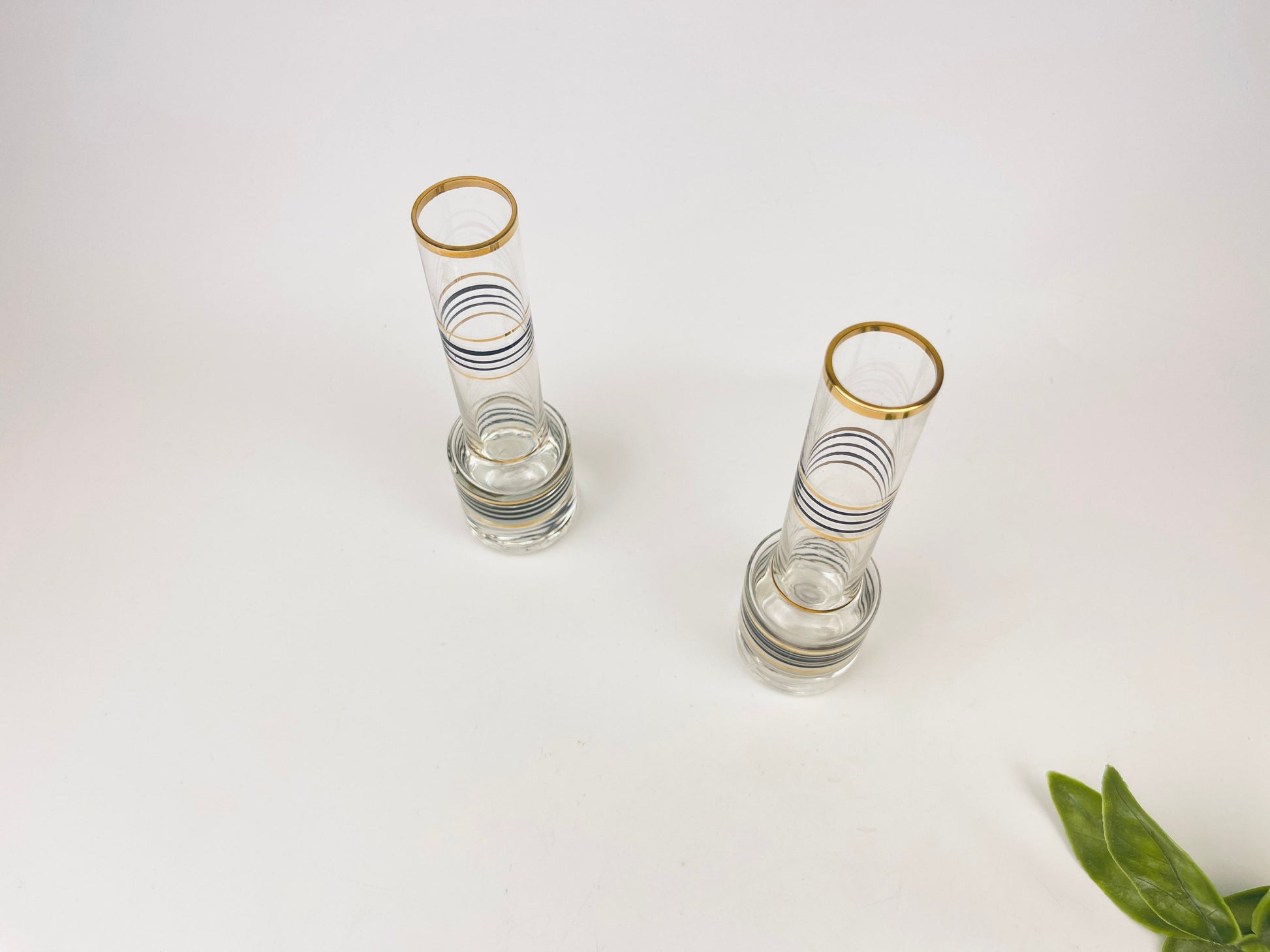 Product image for 'vintage gold black striped small bud glass vases set of two 2' (view 522771)