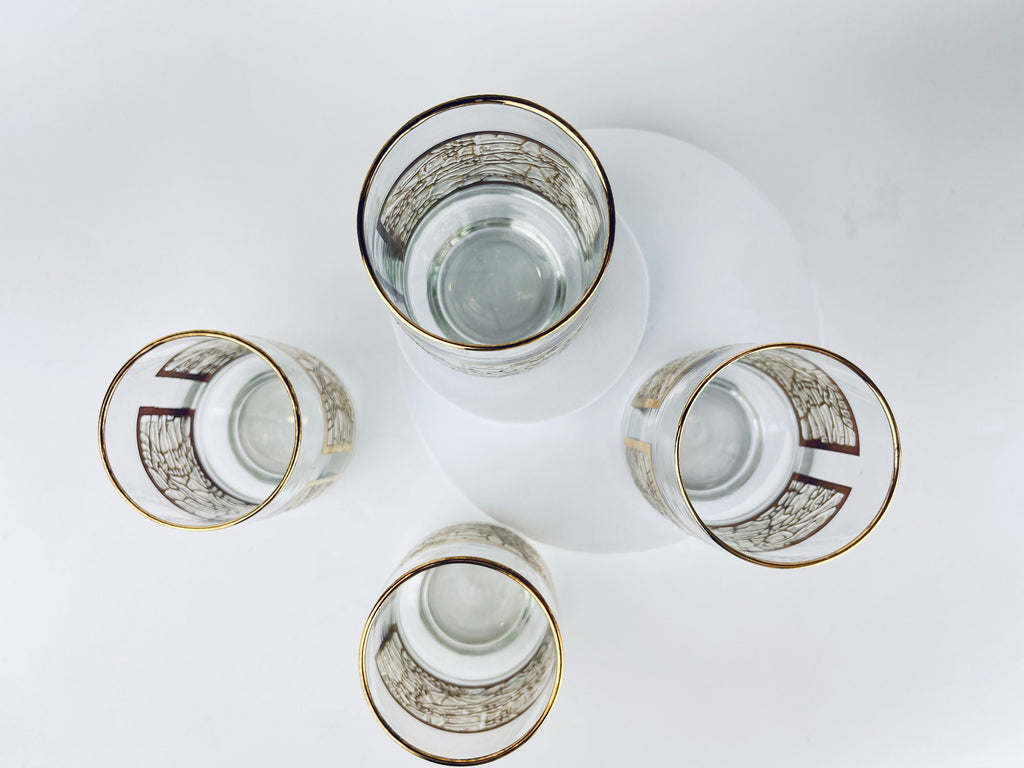 Product image for 'vintage gold textured crackle ice glass set set of four 4 lowball barware glasses barware gift' (view 085d96)