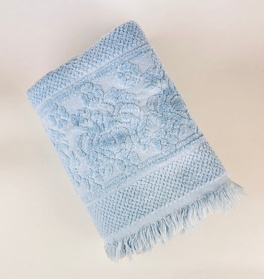 Product image for 'vintage blue textured floral fringe rectangular bath towels cotton polyester blend made in canada sold separately' (view 998b50)