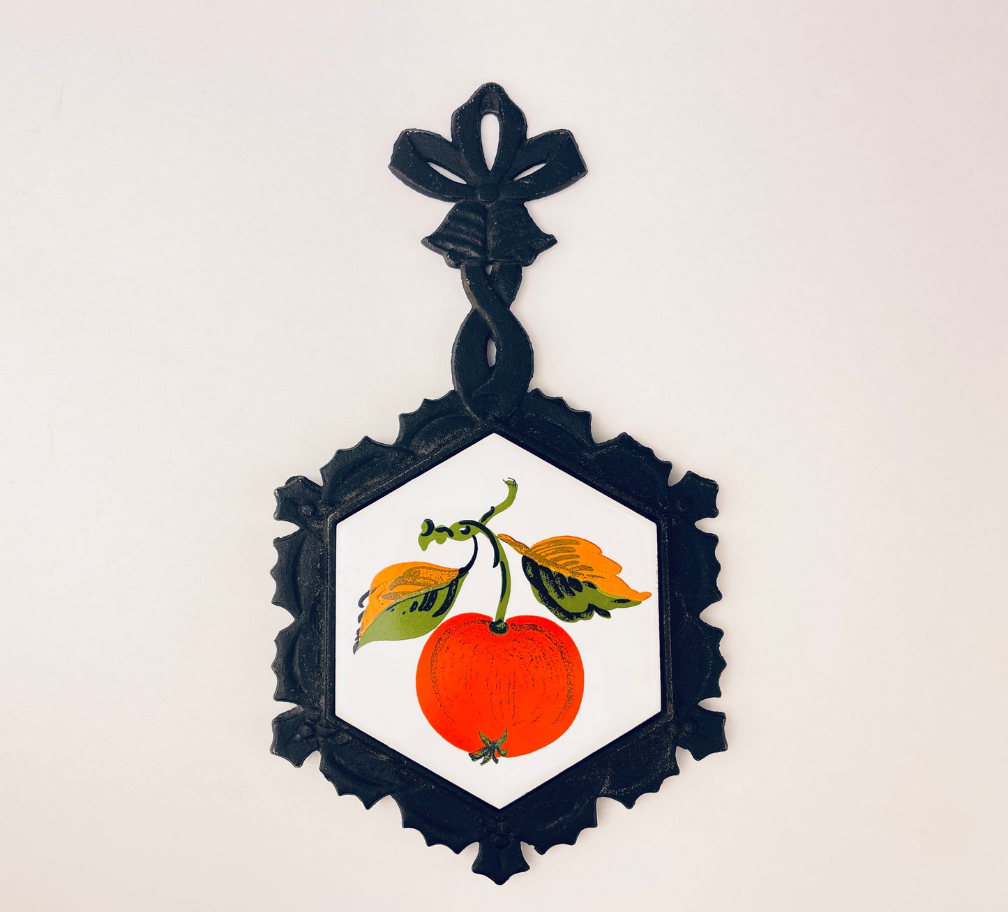 Product image for 'vintage cast iron ceramic apple design trivet hot pot plate holder made in japan by lego wedding bells gift' (view 7710ca)