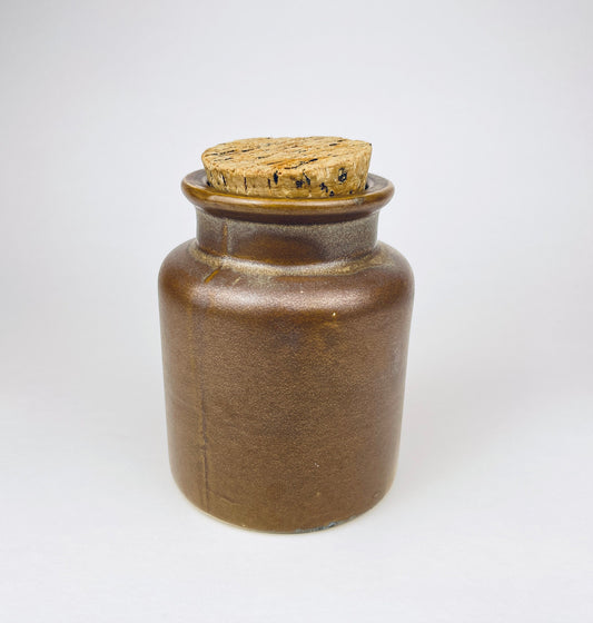 Product image for 'vintage ceramic cork top brown jar apothecary storage jar' (view 53c4a9)
