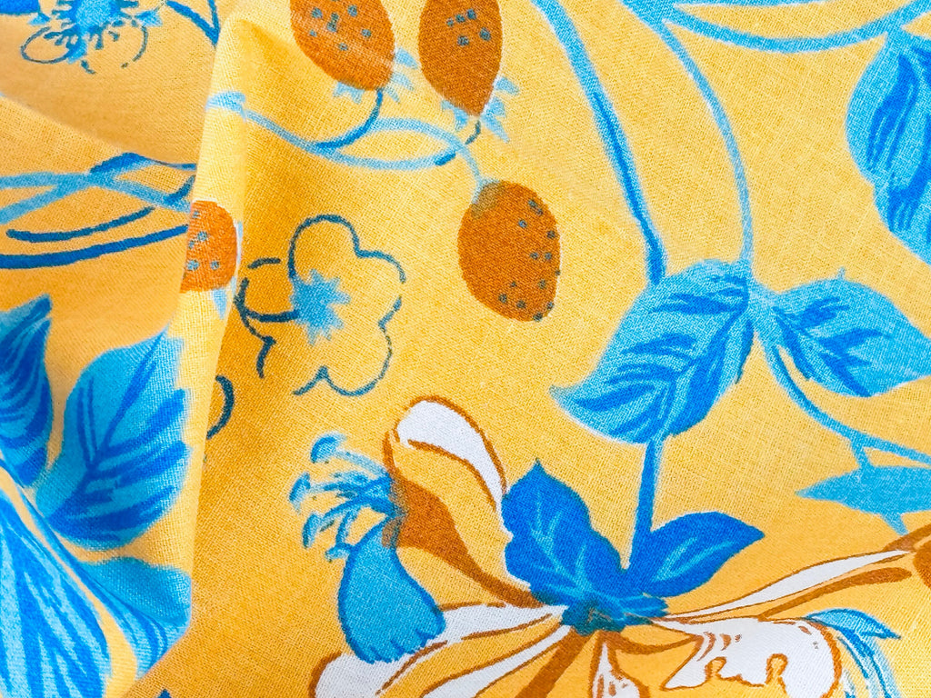 Product image for 'vintage gold blue floral wilmette fabric material 53 x 79' (view 4a320c)