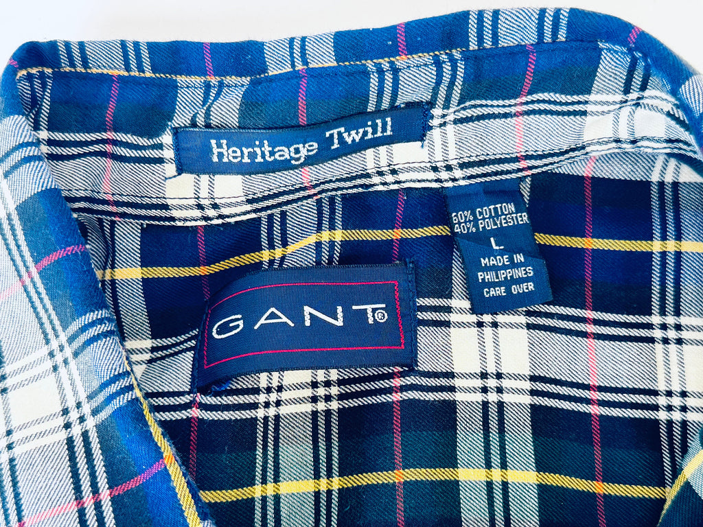 Product image for 'vintage gant heritage twill long sleeve button down blue green plaid shirt size large l' (view f8b3dc)