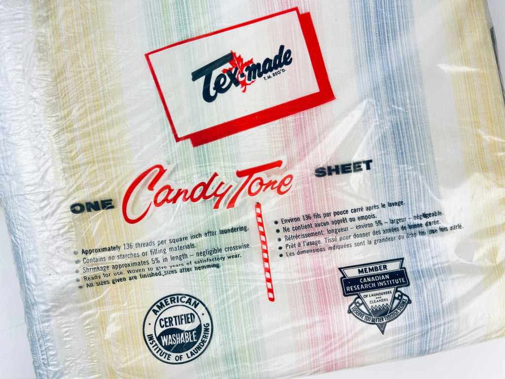 Product image for 'vintage tex made twin double candy tone striped pastel colour flat sheet made in canada sold separately' (view b42bd9)