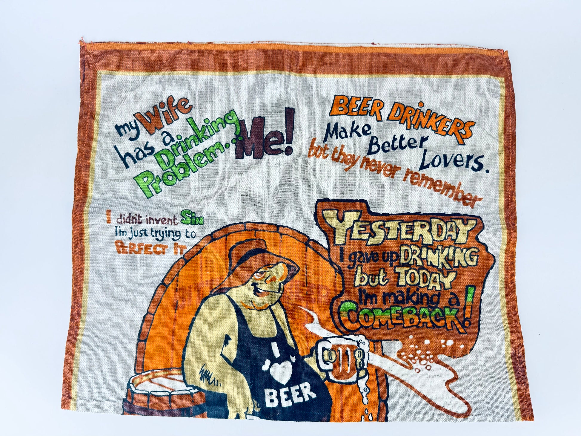 Product image for 'vintage australian handprinted linen tea towel beer builds better bodies australian barware souvenir' (view 0d026b)
