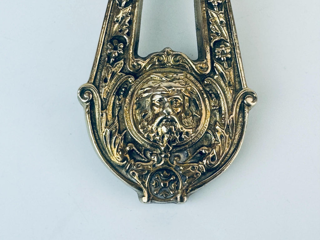 Product image for 'antique english neoclassical brass door knocker classical lyre design with floral and central figure' (view bb04ed)