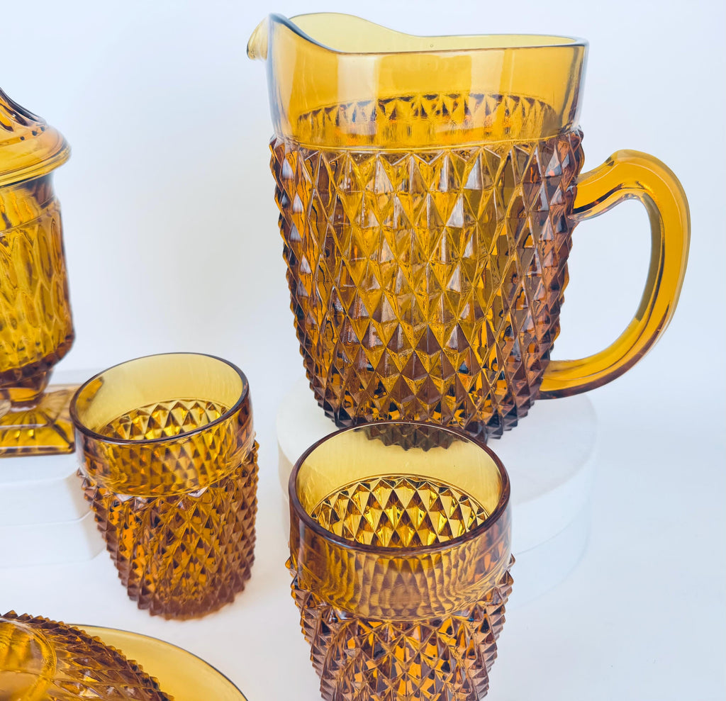 Product image for 'vintage diamond point amber glassware indiana glass company sold separately' (view 3d7533)