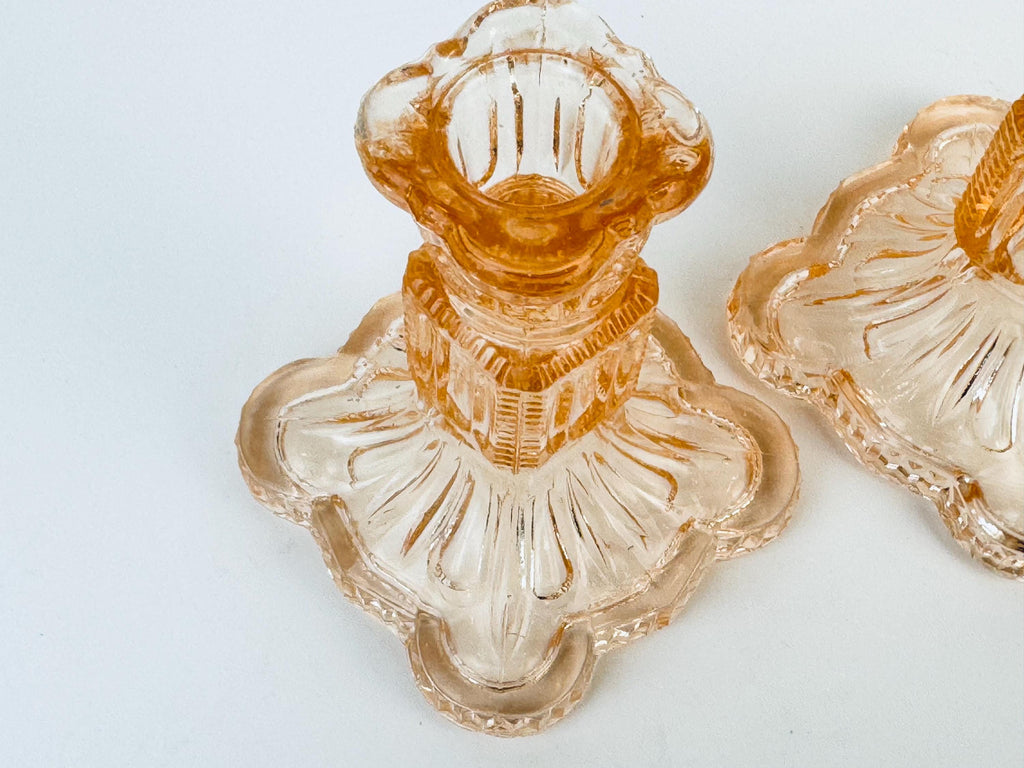 Product image for 'vintage pink blush depression glass candlestick holders set of two 2' (view 1b2993)