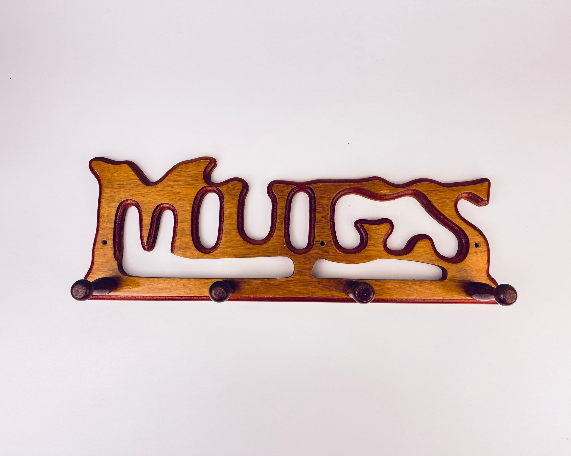 Product image for 'vintage solid wood mug rack organizer rustic brown kitchen wall peg shelf' (view a912ac)