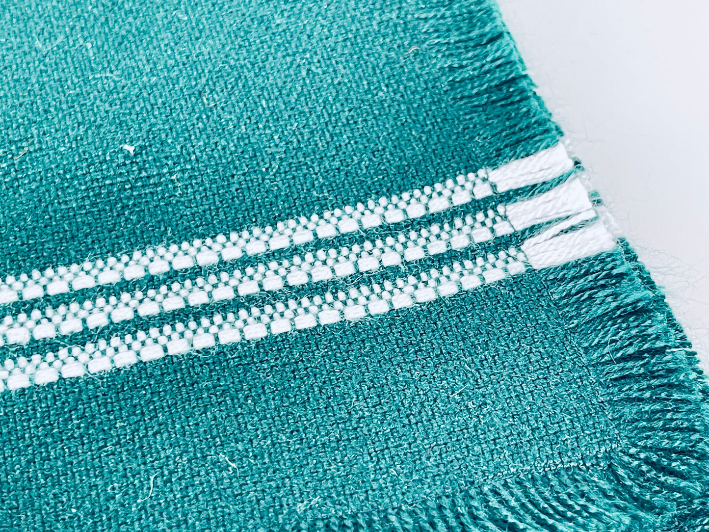 Product image for 'vintage forest green rectangular fringe white stripped woven place mats set of six 6' (view 30a374)