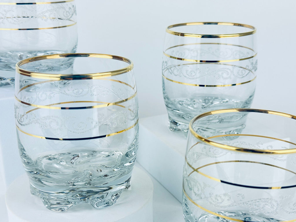 Product image for 'vintage frosted swirl gold striped low ball glasses set of four 4' (view 7ecc36)