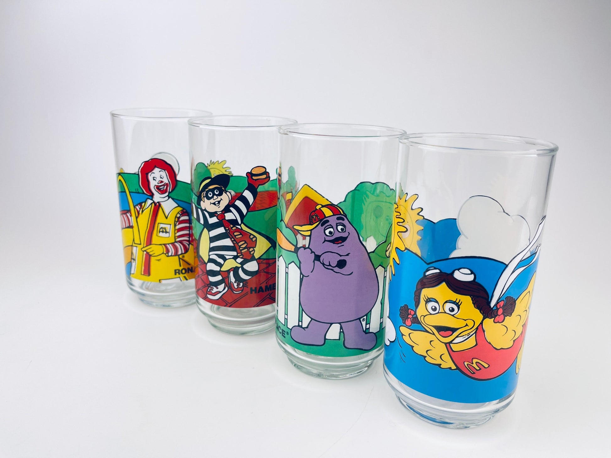 Product image for 'vintage mcdonalds canada glass tumblers grimace hamburglar birdie the early bird ronald mcdonald sold individually' (view fef07b)
