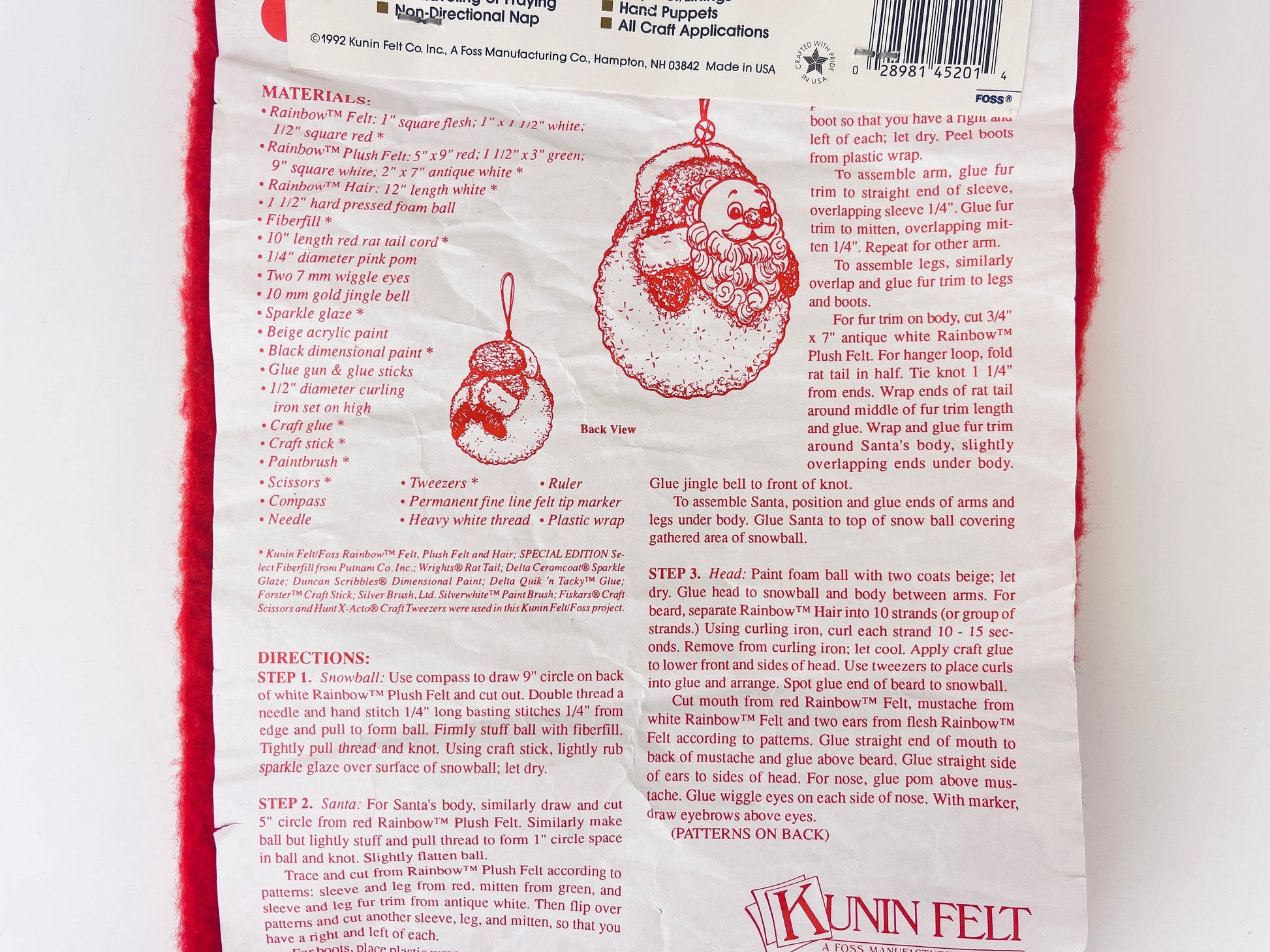 Product image for 'vintage red christmas plush felt pattern stocking material made in usa by rainbow 18 x 22 craft cut new old stock nos' (view 0cf5db)