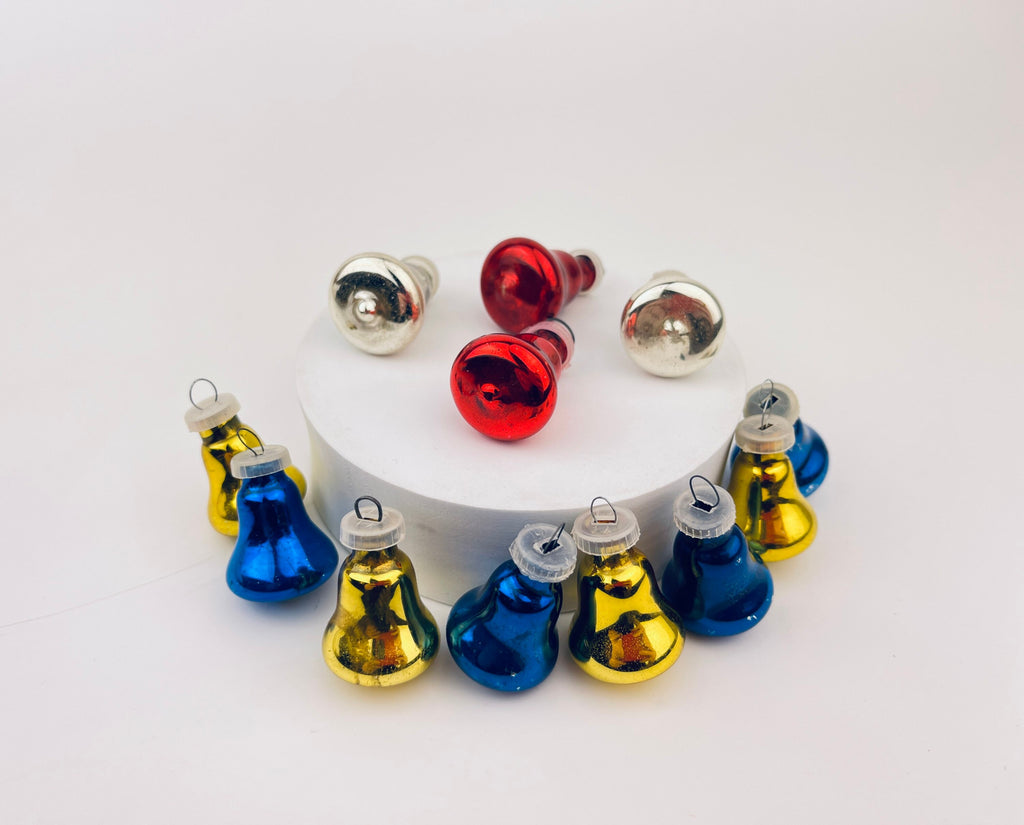 Product image for 'vintage multi colour bell glass christmas tree ornaments set of twelve 12 alderbrook' (view d32770)