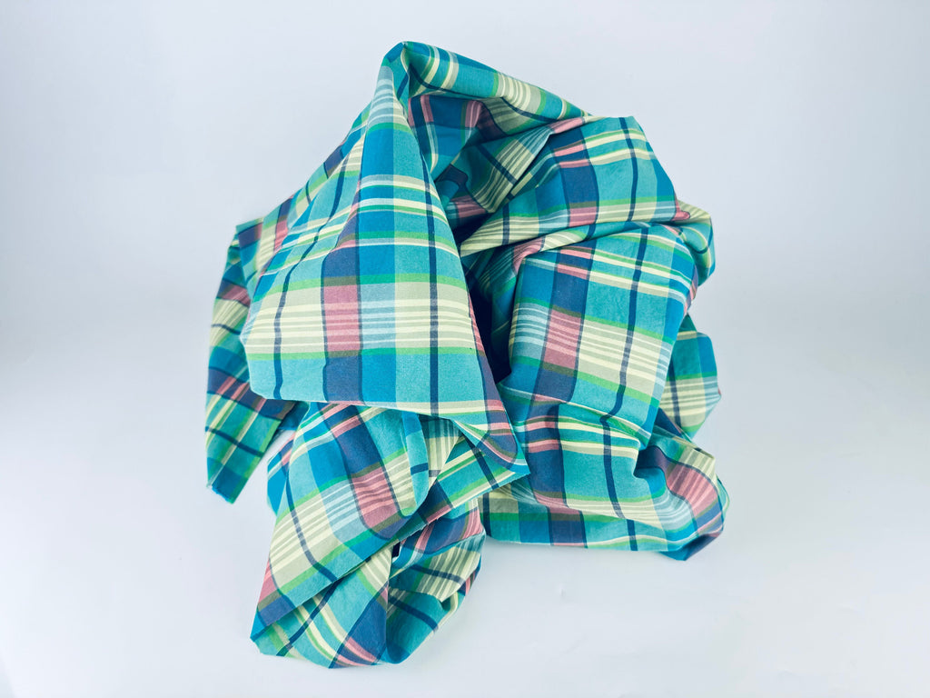 Product image for 'vintage green blue plaid fabric material 78 x 108' (view f9b8d9)