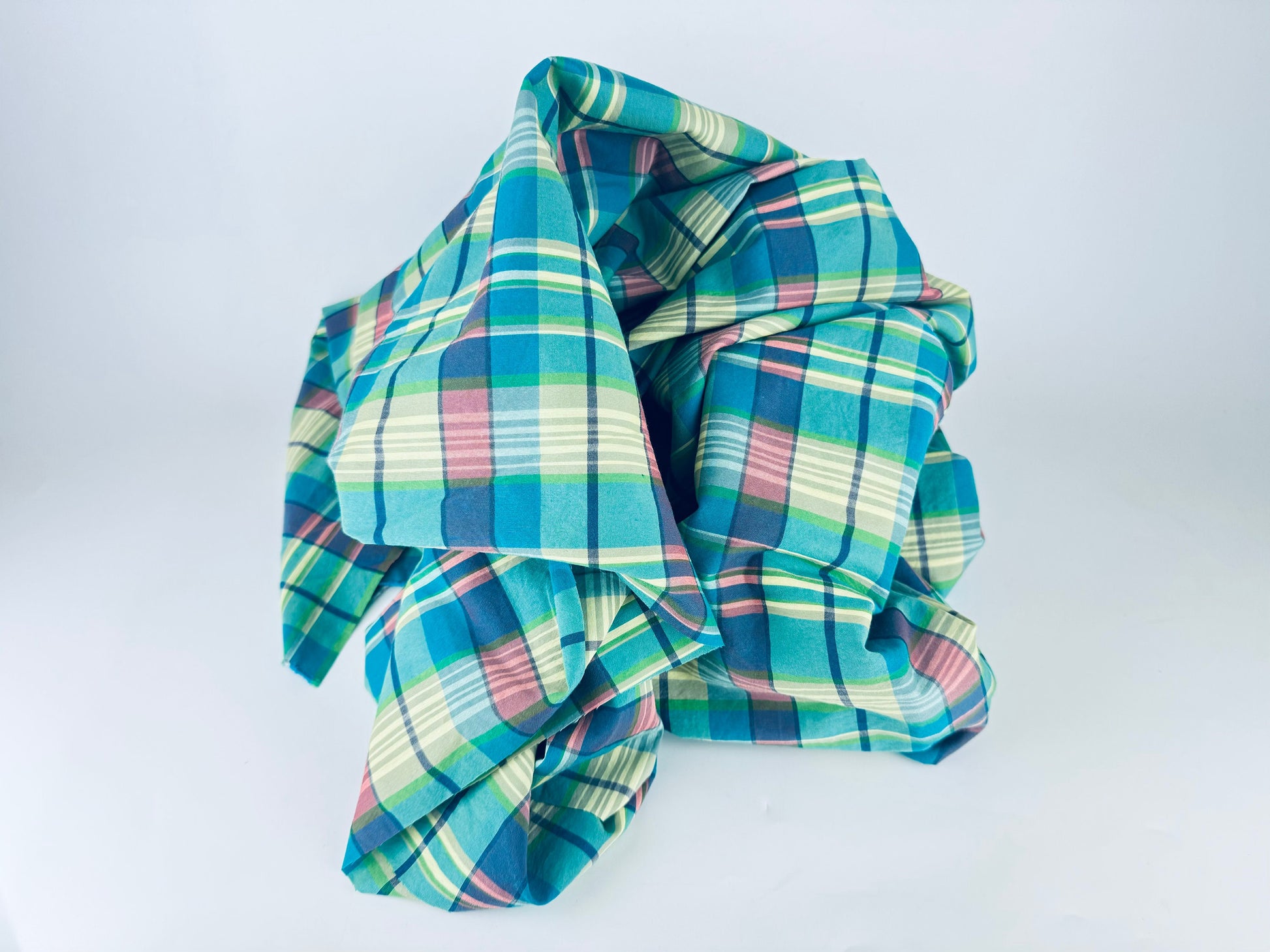 Product image for 'vintage green blue plaid fabric material 78 x 108' (view f9b8d9)