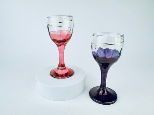 Product image for 'vintage pink purple liqueur digestif cordial glasses set of two 2' (view 9540b0)