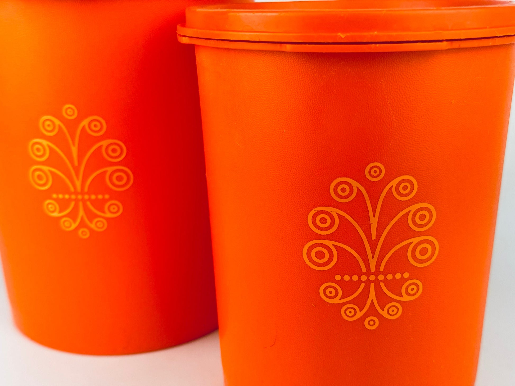 Product image for 'vintage harvest orange plastic tupperware countertop servalier container maxi canisters set of two 2' (view 532240)