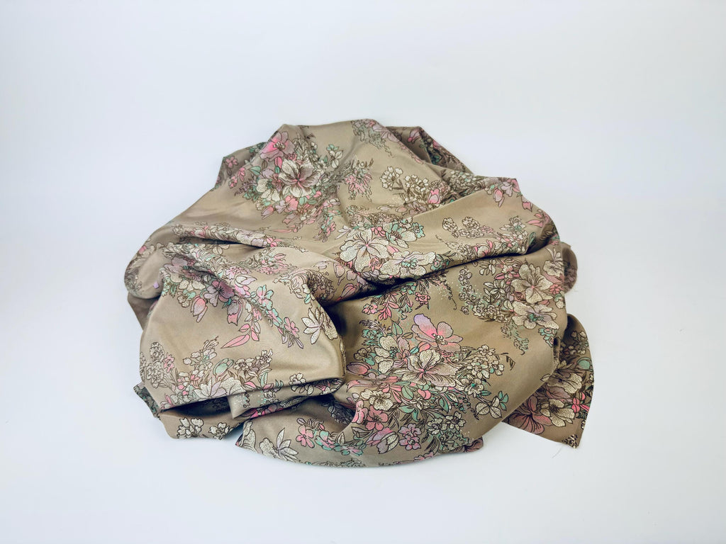 Product image for 'vintage floral fabric material soft pastel blooms on taupe 46 x 64' (view cd1149)