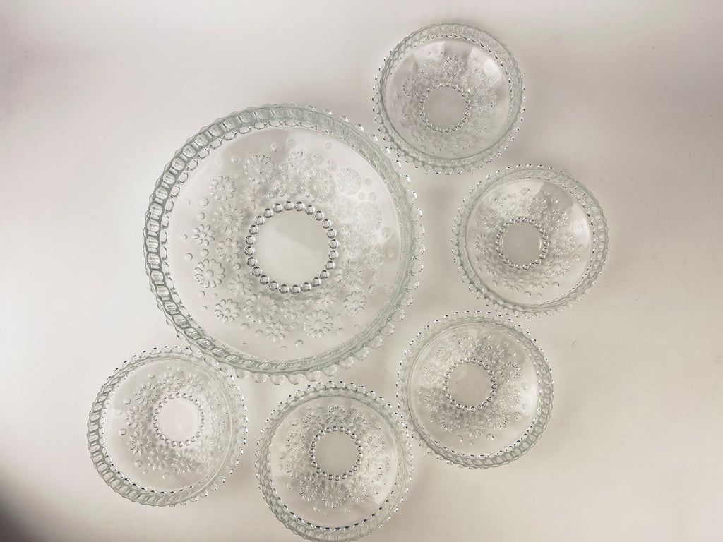 Product image for 'vintage clear crystal glass hobnail daisy floral bowl serving set made in germany by walther glas fabiola line set of five 5' (view b1388e)
